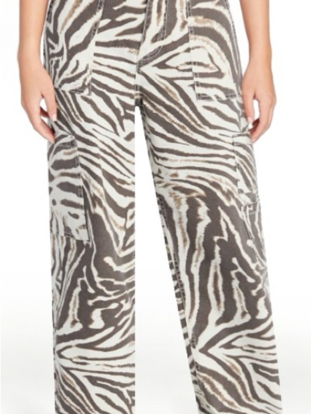 No Boundaries Brown & White Zebra Wide-Leg Cargo Pants
